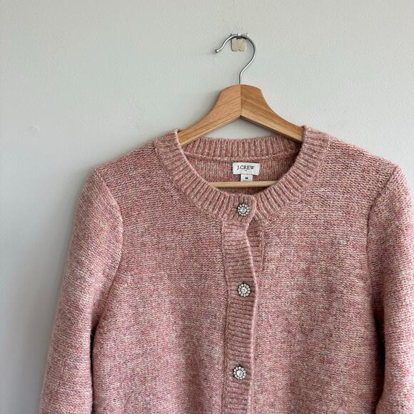 J. Crew Shimmer Lady Button Front Crew Neck Knit Cardigan Rose Blush Metallic M - Picture 6 of 11